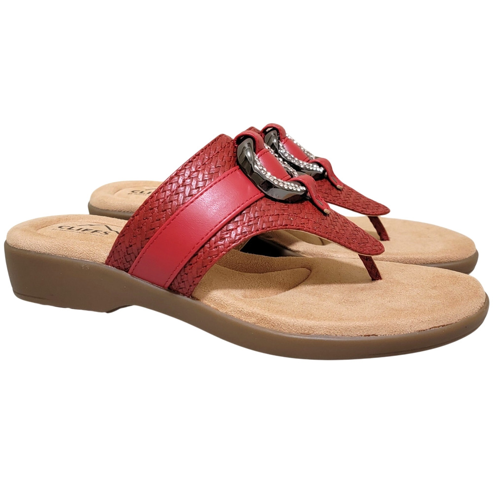 Cliffs White Mountain Women Benedict Wedge Thong Sandals Size US 8M Red Woven